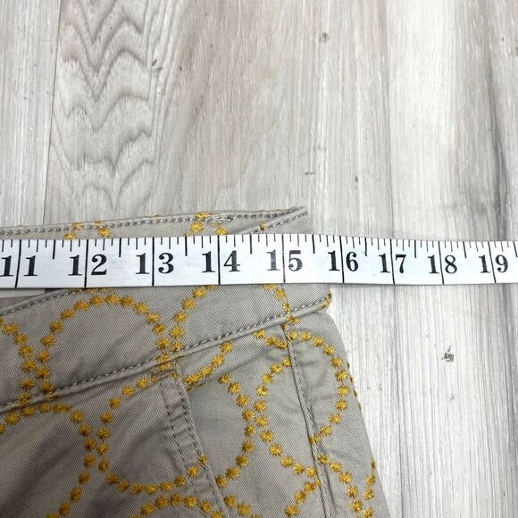 Anthropologie Pants Women’s 29 Tan & Yellow Embroidered Circle Relaxed Chino - Picture 8 of 10